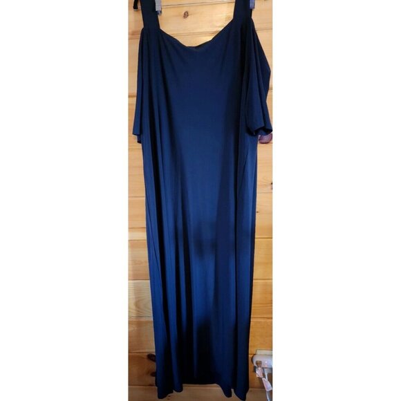 Roaman's Black Ultrasmooth Fabric Cold-Shoulder Maxi Dress 3X - Picture 1 of 8